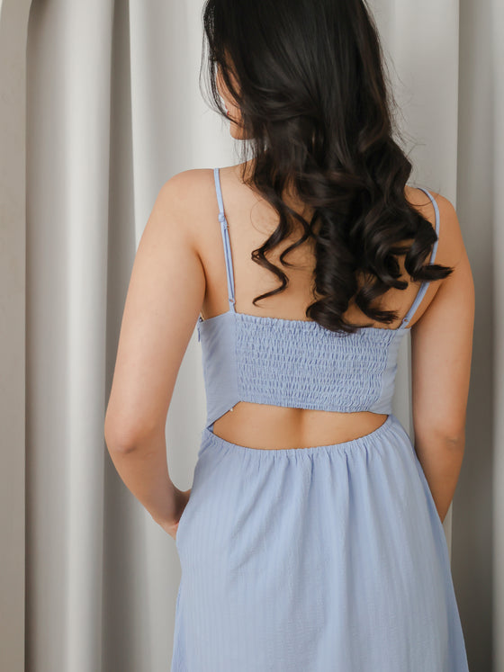 Aria Open Back Drop hem Dress - Baby blue