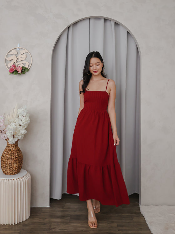 Aria Open Back Drop hem Dress - Ruby