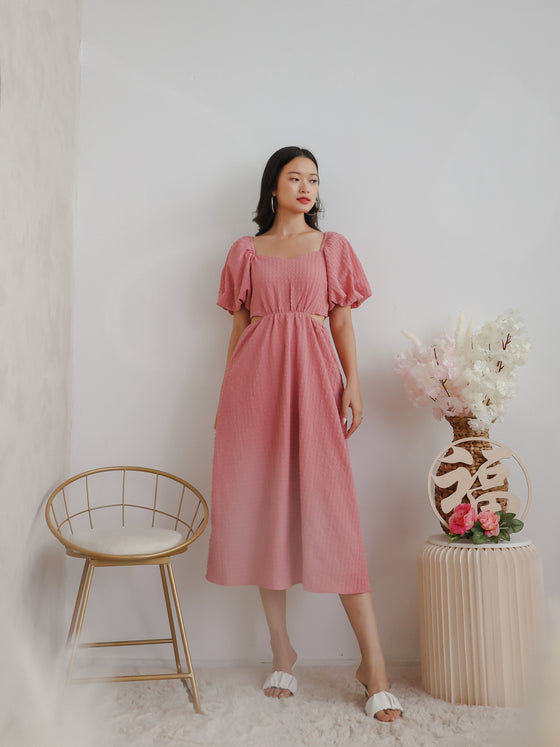 Maeve Cut out Puffy Dress in Pink