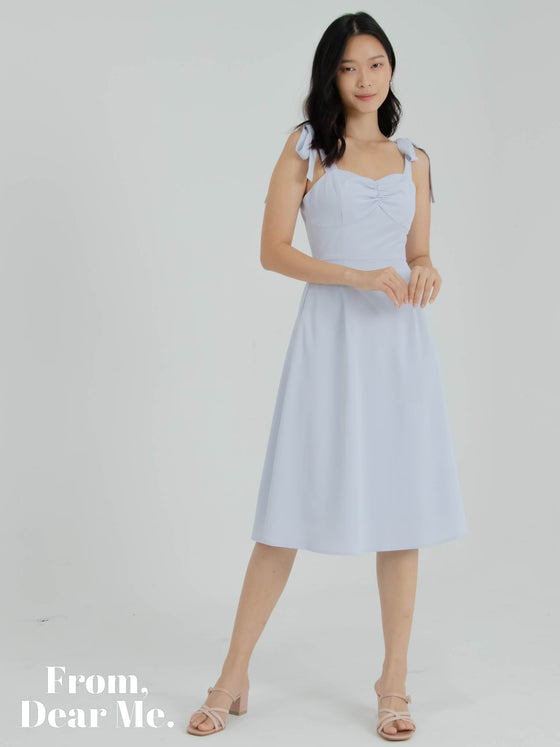 Avery Ribbon Midi Dress in Baby Blue