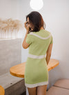 Enya Knit Button Dress In Tea Green