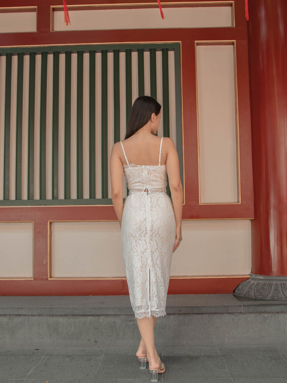 Naomi Lace Co-ord Skirt in White Nude